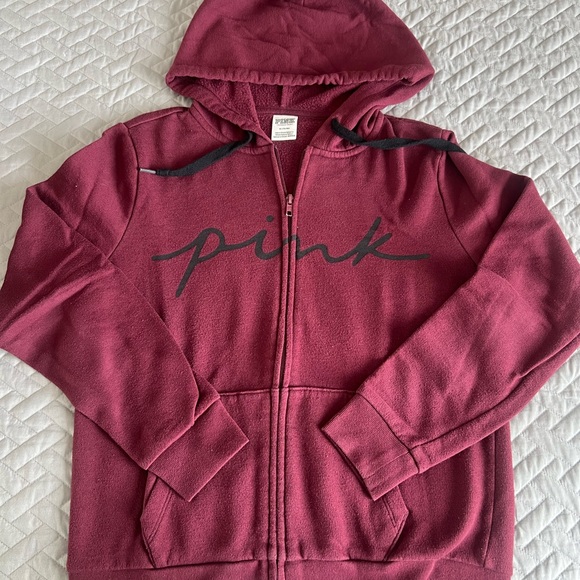 PINK Victoria's Secret Maroon Zip Hoodie & Joggers Set - Picture 2 of 5